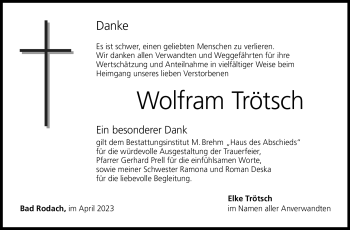 Traueranzeige von Wolfram Trötsch von Neue Presse Coburg