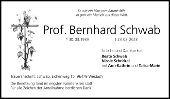 Traueranzeige von Prof. Bernhard Schwab von Neue Presse Coburg