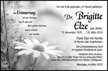 Traueranzeige von Brigitte Elze von Südthüringer Presse