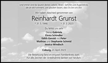 Traueranzeige von Reinhardt Grunst von Neue Presse Coburg