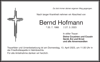 Traueranzeige von Bernd Hofmann von Frankenpost