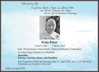 Traueranzeige von Fritz Peter von Südthüringer Presse