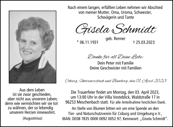 Traueranzeige von Gisela Schmidt von Neue Presse Coburg