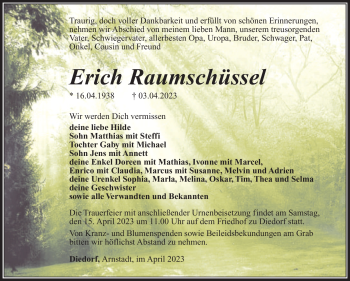 Traueranzeige von Erich Raumschüssel von Südthüringer Presse