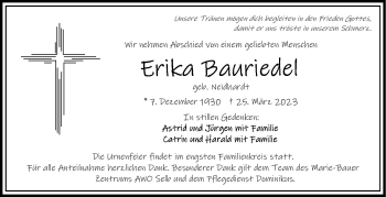 Traueranzeige von Erika Bauriedel von Frankenpost