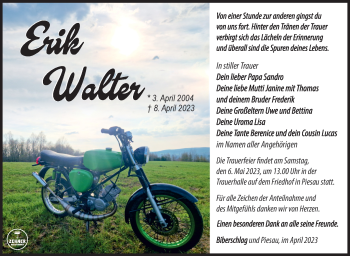 Traueranzeige von Erik Walter von Südthüringer Presse