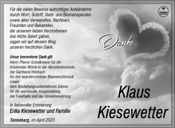 Traueranzeige von Klaus Kiesewetter von Südthüringer Presse