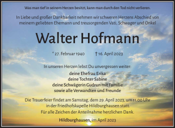 Traueranzeige von Walter Hofmann von Südthüringer Presse