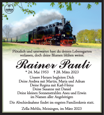 Traueranzeige von Rainer Pauli von Südthüringer Presse