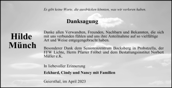 Traueranzeige von Hilde Münch von Südthüringer Presse