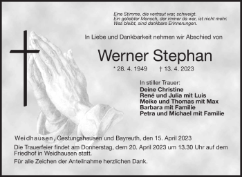 Traueranzeige von Werner Stephan von Neue Presse Coburg