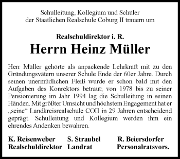 Traueranzeige von Heinz Müller von Neue Presse Coburg