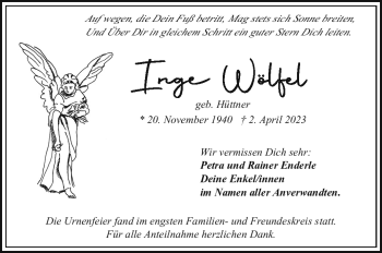 Traueranzeige von Inge Wölfel von Frankenpost