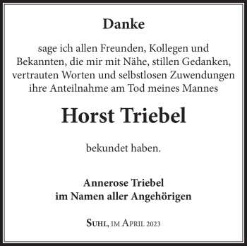 Traueranzeige von Horst Triebel von Südthüringer Presse