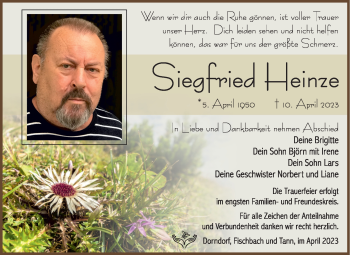 Traueranzeige von Siegfried Heinze von Südthüringer Presse