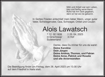 Traueranzeige von Alois Lawatsch von Frankenpost