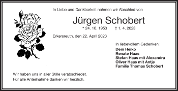 Traueranzeige von Jürgen Schobert von Frankenpost