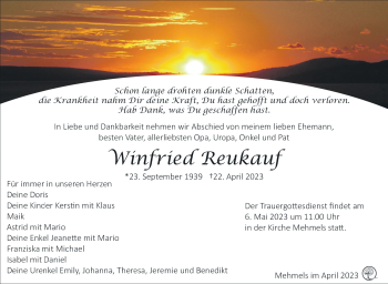 Traueranzeige von Winfried Reukauf von Südthüringer Presse