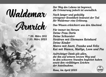 Traueranzeige von Waldemar Arnrich von Südthüringer Presse