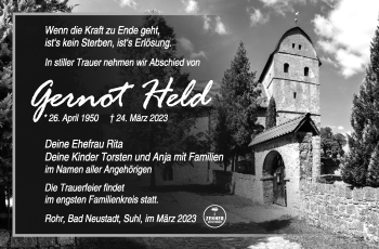 Traueranzeige von Gernot Held von Südthüringer Presse