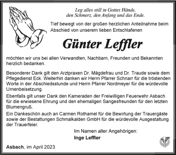 Traueranzeige von Günter Leffler von Südthüringer Presse