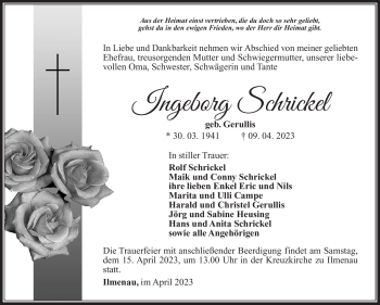 Traueranzeige von Ingeborg Schrickel von Südthüringer Presse