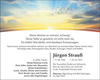Traueranzeige von Jürgen Strauß von Südthüringer Presse