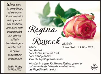 Traueranzeige von Regina Rossek von Südthüringer Presse