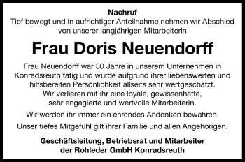 Traueranzeige von Doris Neuendorff von Frankenpost