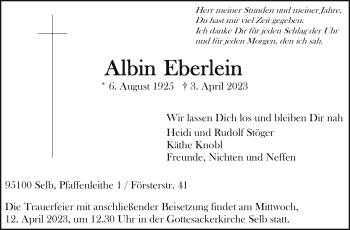 Traueranzeige von Albin Eberlein von Frankenpost