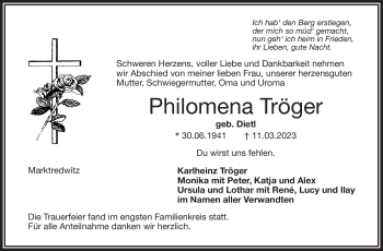 Traueranzeige von Philomena Tröger von Frankenpost