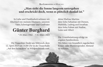 Traueranzeige von Günter Burghard von Südthüringer Presse
