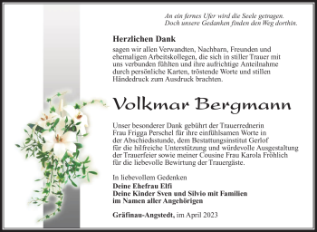 Traueranzeige von Volkmar Bergmann von Südthüringer Presse