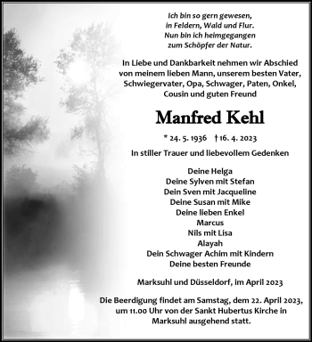 Traueranzeige von Manfred Kehl von Südthüringer Presse