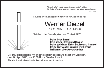 Traueranzeige von Werner Diezel von Frankenpost