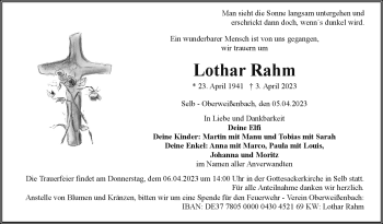 Traueranzeige von Lothar Rahm von Frankenpost