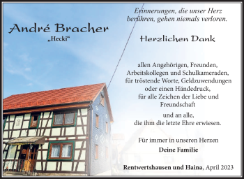 Traueranzeige von André Bracher von Südthüringer Presse