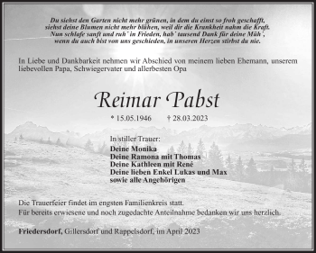 Traueranzeige von Reimar Pabst von Südthüringer Presse