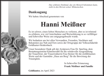 Traueranzeige von Hanni Meißner von Südthüringer Presse
