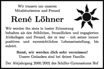 Traueranzeige von René Löhner von Frankenpost