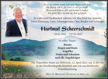 Traueranzeige von Hartmut Scheerschmidt von Südthüringer Presse