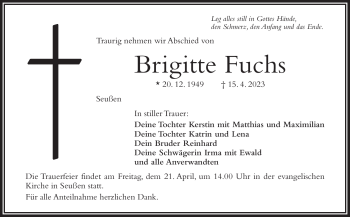 Traueranzeige von Brigitte Fuchs von Frankenpost
