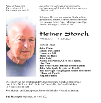 Traueranzeige von Heiner Storch von Südthüringer Presse