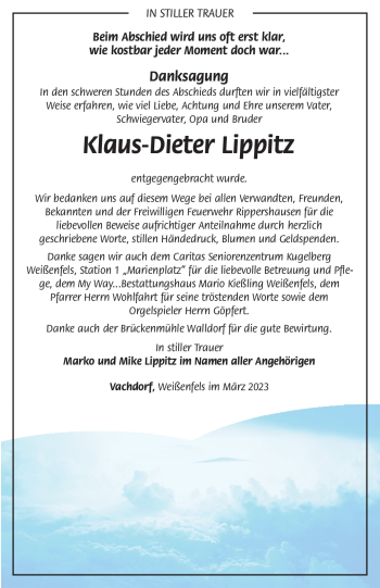 Traueranzeige von Klaus-Dieter Lippitz von Südthüringer Presse