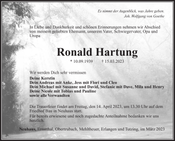Traueranzeige von Ronald Hartung von Südthüringer Presse