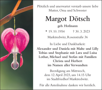Traueranzeige von Margot Dötsch von Frankenpost