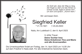 Traueranzeige von Siegfried Keller von Frankenpost