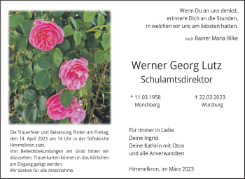 Traueranzeige von Werner Georg Lutz von Frankenpost