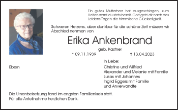 Traueranzeige von Erika Ankenbrand von Neue Presse Coburg