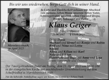 Traueranzeige von Klaus Geiger von Neue Presse Coburg